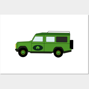 St. Patricks Day Clover Logo 4x4 Off-road Car Green Posters and Art
